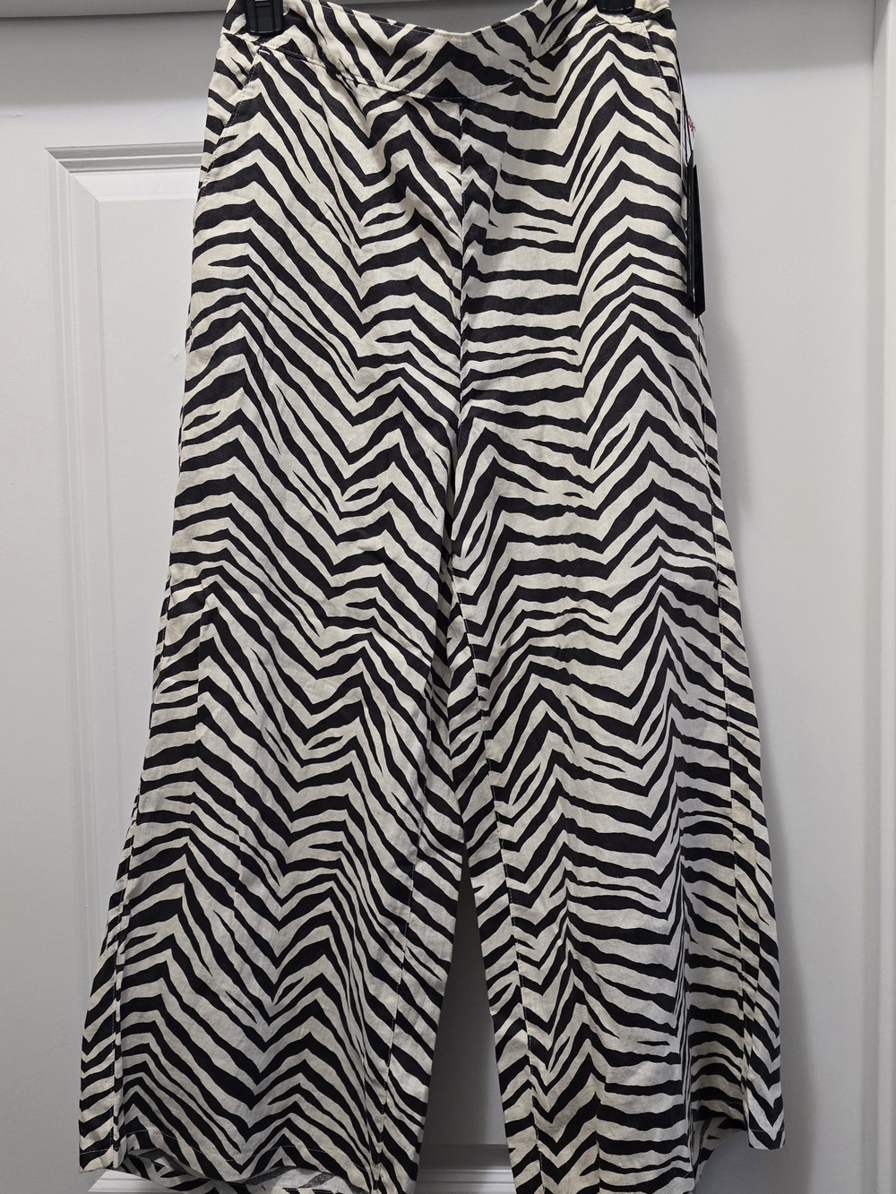 Tahari 100% Linen Wide Leg Zebra Print Pants Size L - NWT